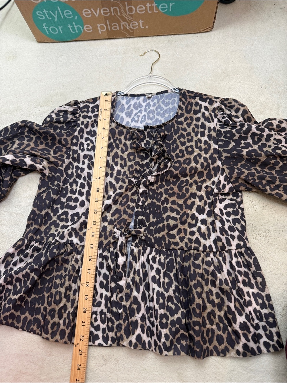 Mangmao Leopard Tie Front Top Blouse Peplum Babydoll Puff Sleeves Y2k Size M - Picture 7 of 8